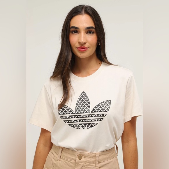 Adidas Women's Monogram Trefoil Tee-White - Picture 2 of 4